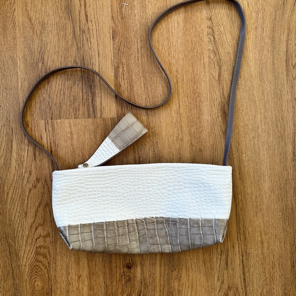 DANIELLA LEHAVI 🩶 Croc Embossed Designer Leather Clutch Crossbody Bag